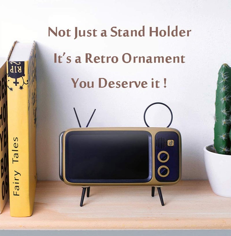 UnnFiko Wireless Bluetooth Speakers Retro TV Style Stand Holder, Cartoon Desktop Bracket Desk Mount, Universal for Samsung iPhone 12 13 14 11 Pro Max (TV Brown Bluetooth) - Image 5